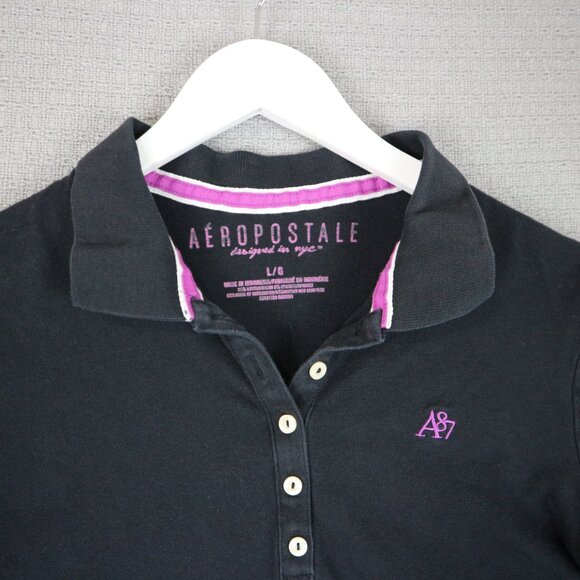 Aeropostale Y2K Button Up Shirt Womens Large Black / Purple Polo - Picture 4 of 5